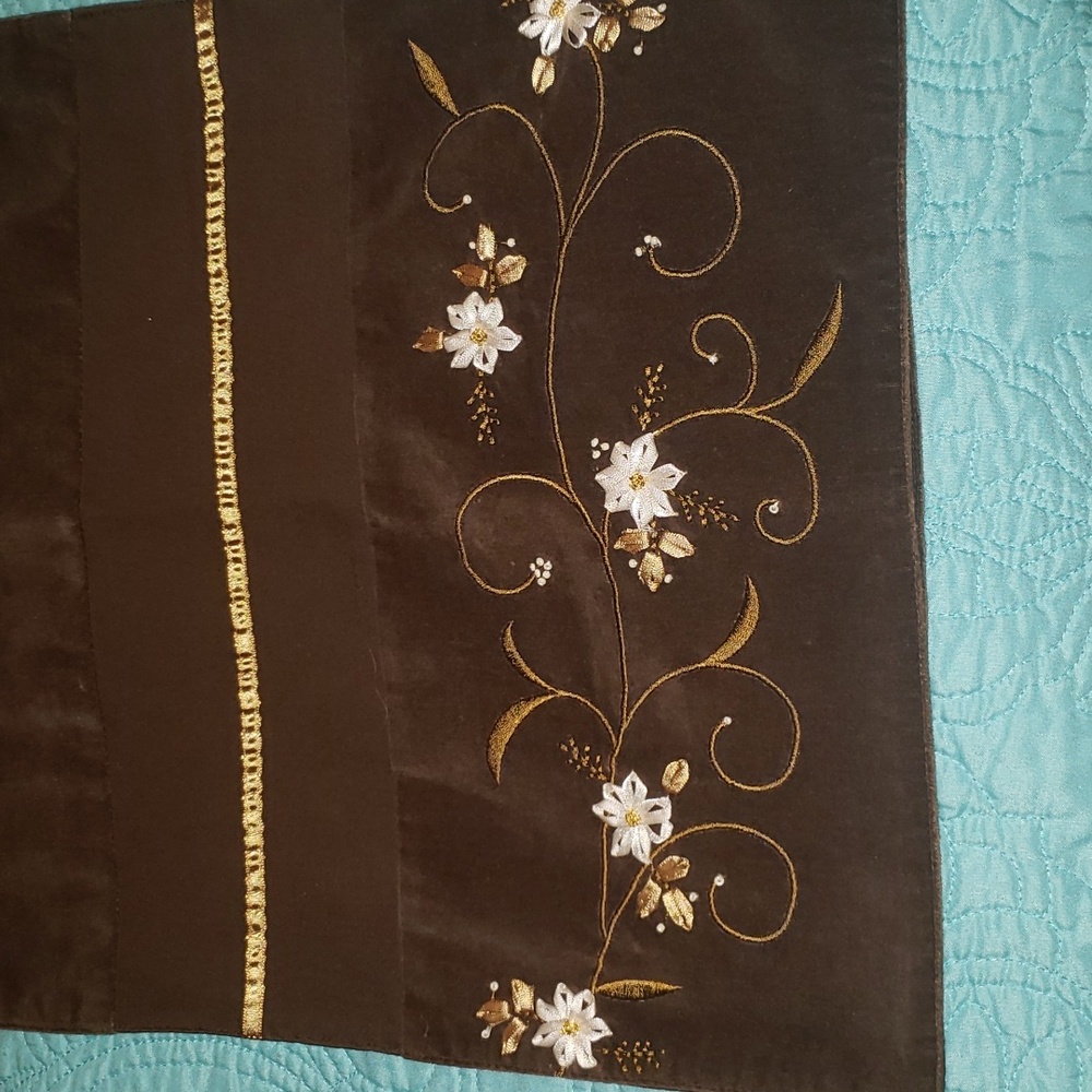 Runner & Table Cloth Brown Color with Embroided Flowers